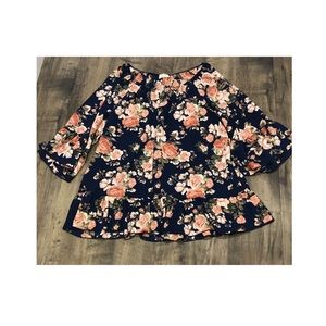 Navy Floral Print Blouse